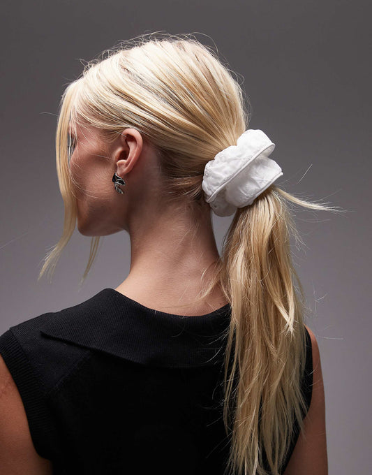 Mango embroidered floral detail scrunchie in white