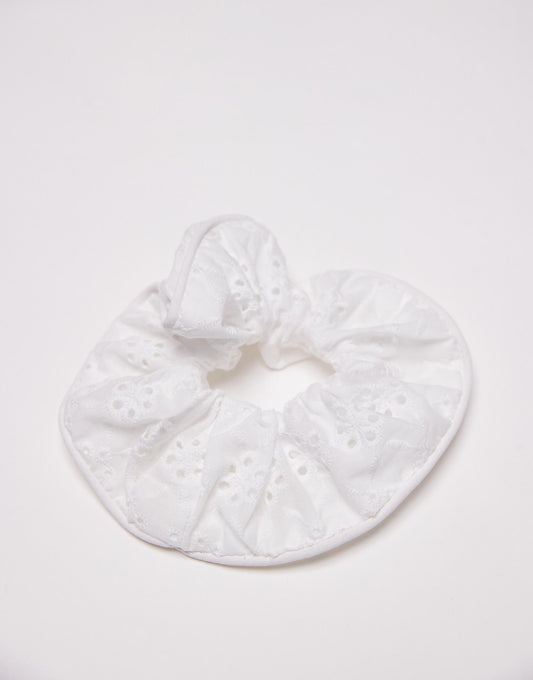 Mango embroidered floral detail scrunchie in white