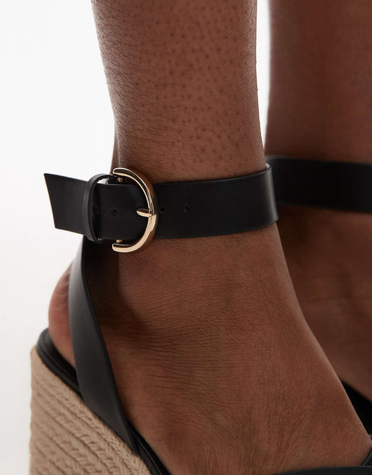 Mango woven wedge heeled sandal in black