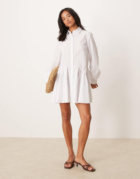 ASOS DESIGN Petite mini shirt dress with wide cuffs and oversized pockets in white