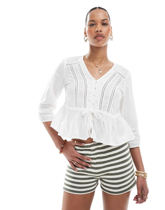 ONLY crochet detail blouse in white