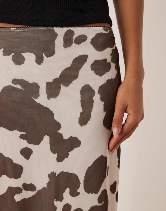 ASOS DESIGN mesh midi skirt in cow print