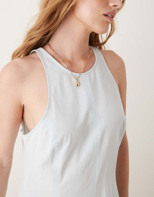 ASOS DESIGN slash neck seamed midi dress in baby blue