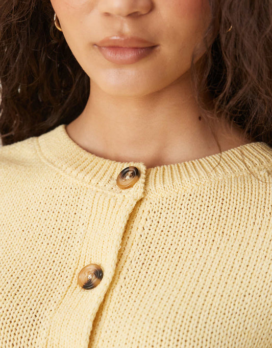 ASOS DESIGN crew neck cardigan with puff sleeve in buttermilk