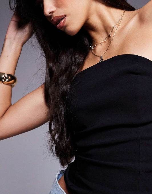 ASOS DESIGN longline bengaline bandeau with curved neck in black