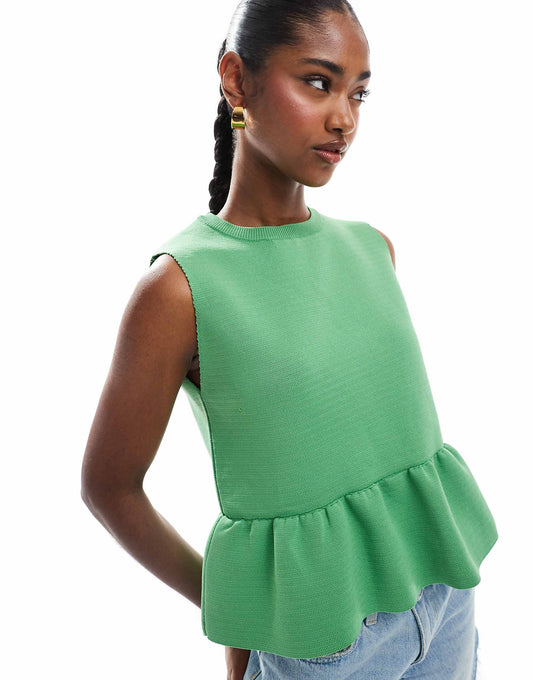 ASOS DESIGN structured hem knitted top in green
