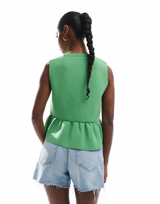 ASOS DESIGN structured hem knitted top in green