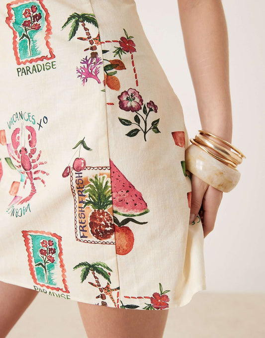 ASOS DESIGN cotton linen colour block cami mini dress in postcard print