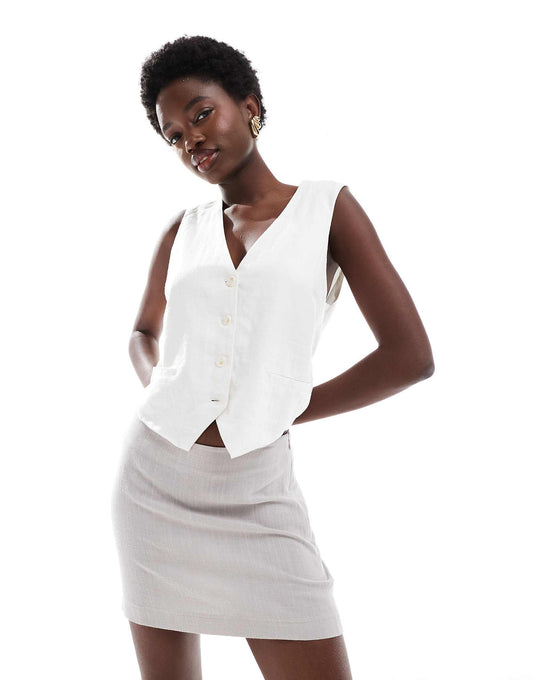 ASOS DESIGN asymmetric wrap co-ord waistcoat in linen look
